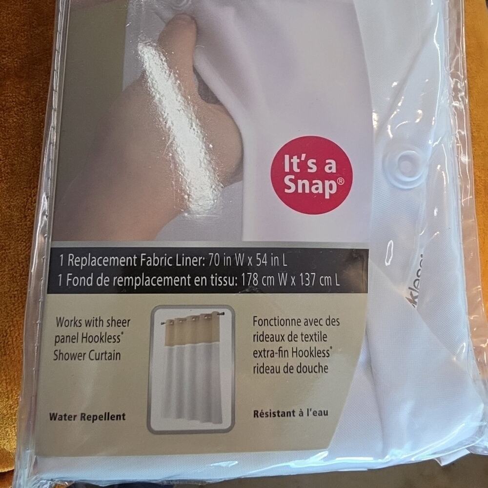 Hookless White Replacement Fabric Liner For Shower Curtain Snap On 70” X 54 New